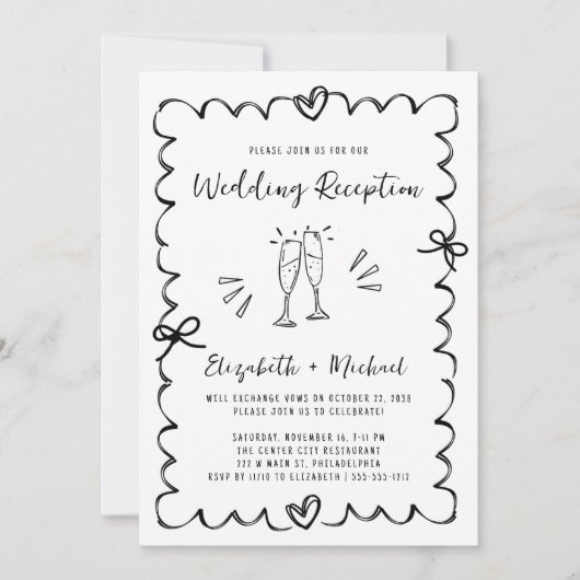 Whimsical Hand Drawn Hochzeitsempfang Einladung (Vorderseite)
