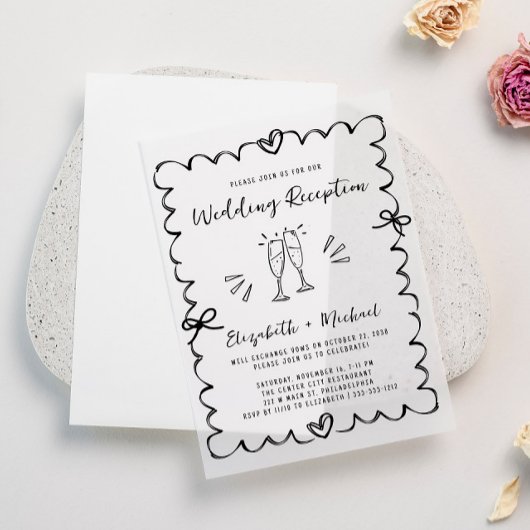 Whimsical Hand Drawn Hochzeitsempfang Pergament Einladungen