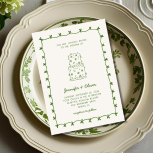Whimsical Hand Drawn Hochzeitstorte Grün Einladung