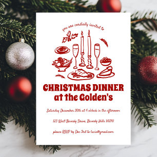 Whimsical Hand Drawn Holiday Dinner Party Einladung