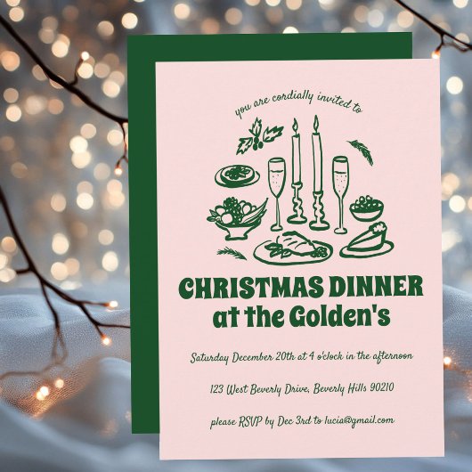 Whimsical Hand Drawn Holiday Dinner Party Einladung