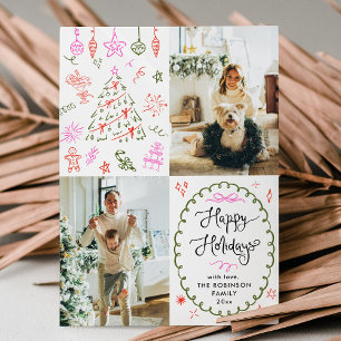 Whimsical Hand Drawn Icons Happy Holidays 2 Foto Feiertagskarte