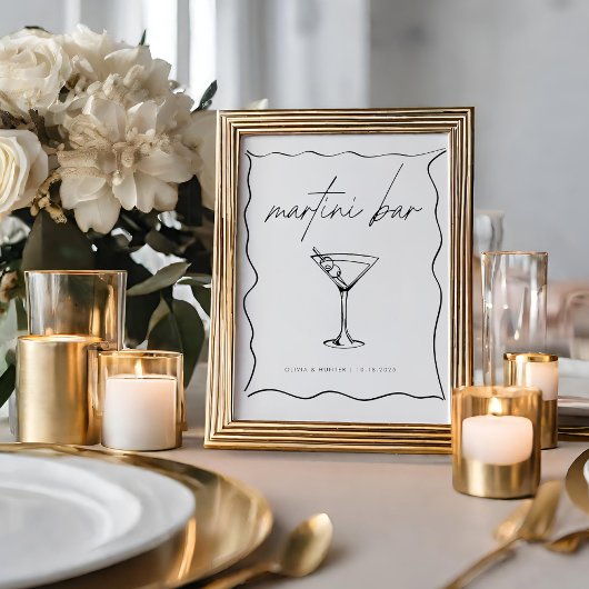 Whimsical Hand-Drawn Illustration Martini Bar Sign Poster