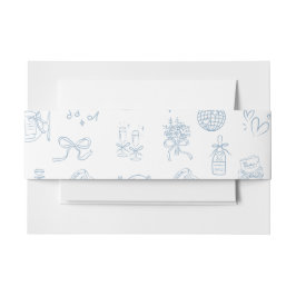 Whimsical Hand Drawn Illustriert Blue Wedding Einladungsbanderole