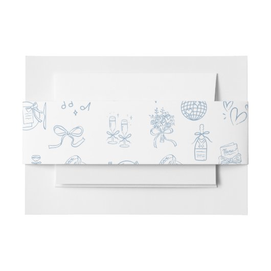 Whimsical Hand Drawn Illustriert Blue Wedding Einladungsbanderole (Vorderseite Beispiel)