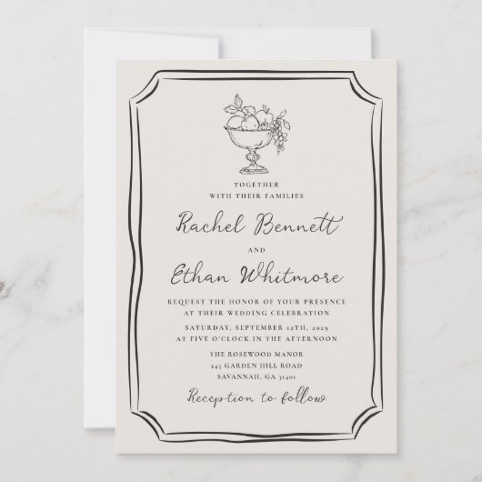 Whimsical Hand-Drawn Ivory Wedding Invitation Ankündigung (Vorderseite)