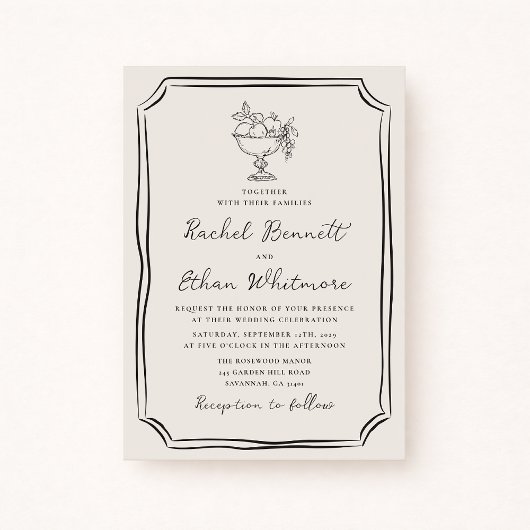 Whimsical Hand-Drawn Ivory Wedding Invitation Ankündigung