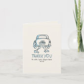 Whimsical Hand Drawn Just Married Car Hochzeit Dankeskarte (Vorderseite)