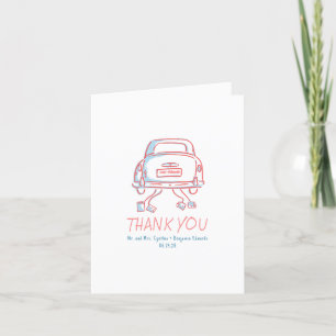 Whimsical Hand Drawn Just Married Car Hochzeit Dankeskarte