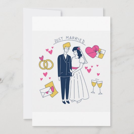Whimsical Hand-Drawn "Just Married" Couple  (Vorderseite)