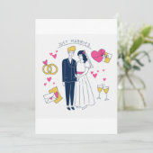 Whimsical Hand-Drawn "Just Married" Couple  (Stehend Vorderseite)