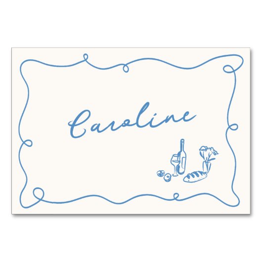Whimsical Hand Drawn Light Blue Platzkarte Tischnummer (Vorderseite)