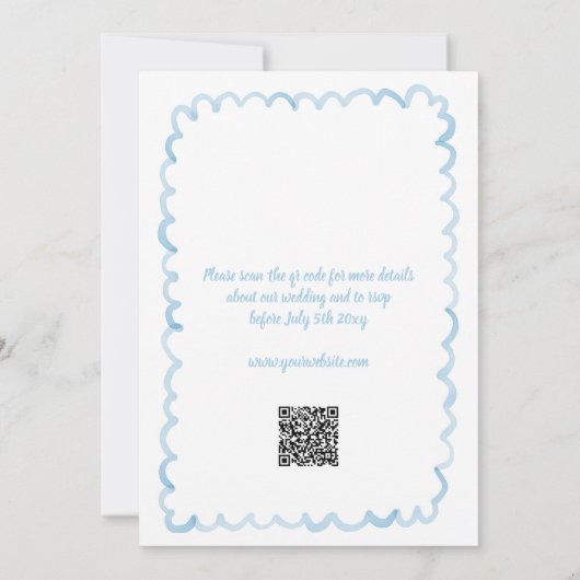 Whimsical Hand Drawn Light Blue QR UAWG Wedding Einladung (Rückseite)