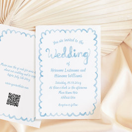 Whimsical Hand Drawn Light Blue QR UAWG Wedding Einladung