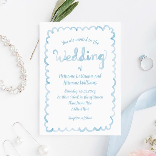 Whimsical Hand Drawn Light Blue Watercolor Wedding Einladung