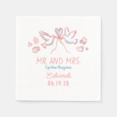 Whimsical Hand Drawn Love Birds Wedding Napkins Serviette (Vorderseite)