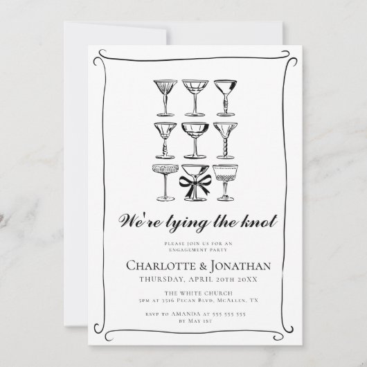 Whimsical Hand Drawn Martini Engagement Party Einladung (Vorderseite)