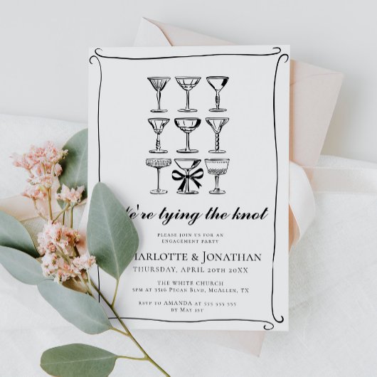 Whimsical Hand Drawn Martini Engagement Party Einladung