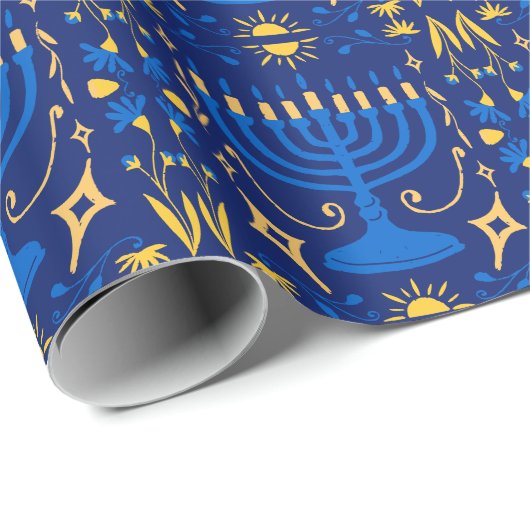 Whimsical Hand Drawn Menorah Candle Hanukkah Geschenkpapier (Rolleneckpunkt)