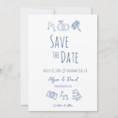 Whimsical Hand Drawn Minimal Blaues weißes Foto (Vorderseite)