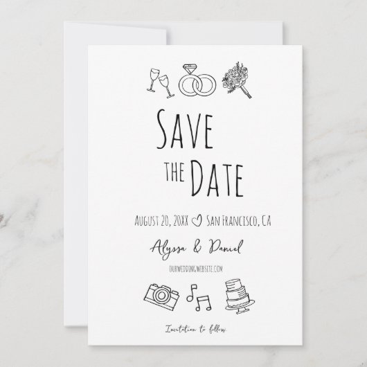 Whimsical Hand Drawn Minimal Schwarz-weiß einzigar (Vorderseite)