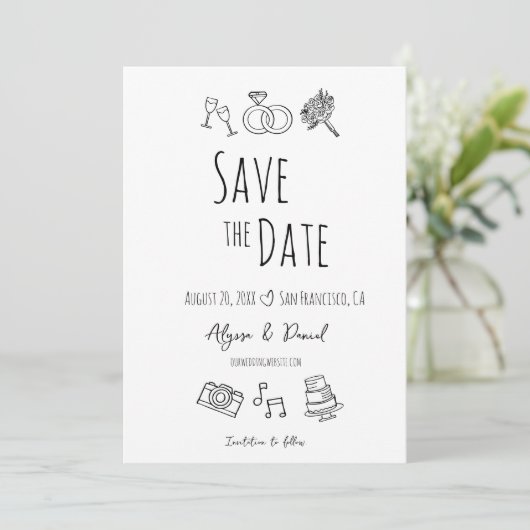 Whimsical Hand Drawn Minimal Schwarz-weiß einzigar (Stehend Vorderseite)