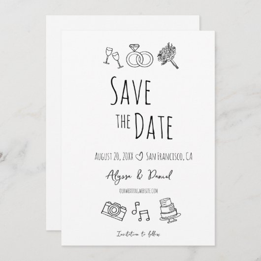 Whimsical Hand Drawn Minimal Schwarz-weiß einzigar (Vorne/Hinten)