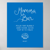 Whimsical Hand Drawn Muschel Blue Mimosa Bar Poster (Vorne)