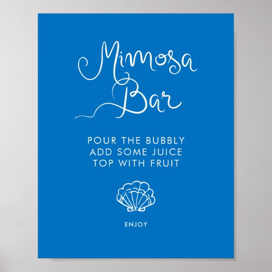 Whimsical Hand Drawn Muschel Blue Mimosa Bar Poster (Vorne)