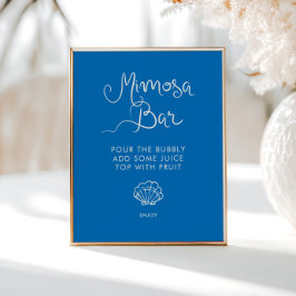 Whimsical Hand Drawn Muschel Blue Mimosa Bar Poster