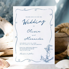 Whimsical Hand Drawn Nautical Anchor Wedding  Einladung