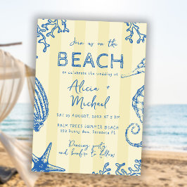 Whimsical hand drawn nautical coastal wedding  einladung