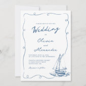 Whimsical Hand Drawn Nautical Sailboat Wedding Einladung (Vorderseite)