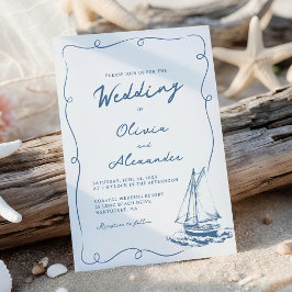 Whimsical Hand Drawn Nautical Sailboat Wedding Einladung