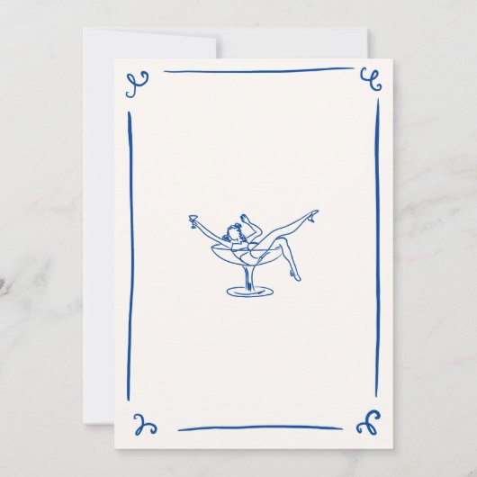 Whimsical Hand Drawn Navy Blue Bachelorette Einladung (Rückseite)