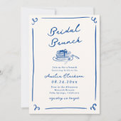 Whimsical Hand Drawn Navy Blue Bridal Brunch Einladung (Vorderseite)