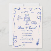 Whimsical Hand Drawn Navy Blue Details Hochzeit Einladung (Vorderseite)