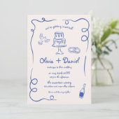 Whimsical Hand Drawn Navy Blue Details Hochzeit Einladung (Stehend Vorderseite)