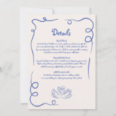 Whimsical Hand Drawn Navy Blue Details Hochzeit Einladung (Rückseite)
