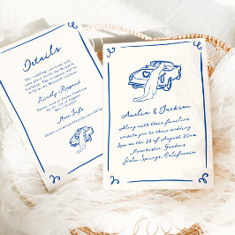 Whimsical Hand Drawn Navy Blue + Details Hochzeit Einladung