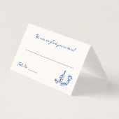 Whimsical Hand Drawn Navy Blue Platzkarte (Vorderseite)