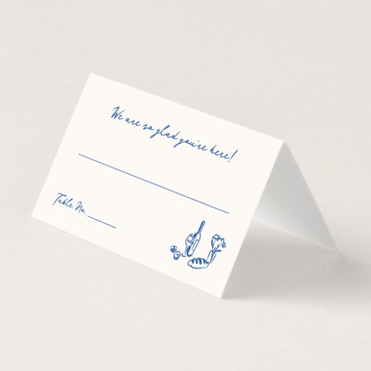 Whimsical Hand Drawn Navy Blue Platzkarte (Vorderseite)