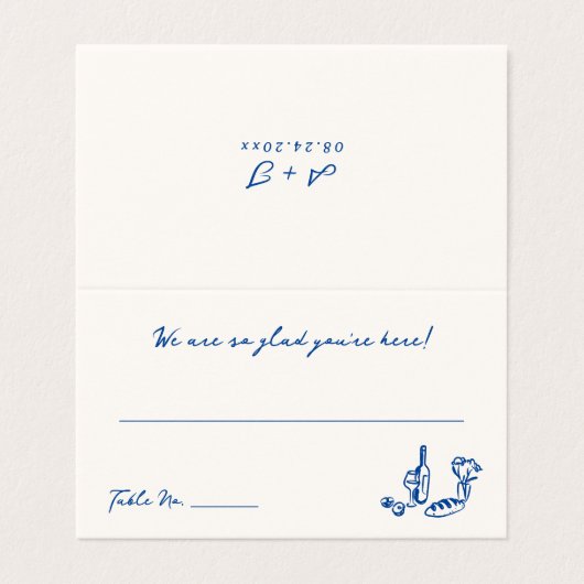 Whimsical Hand Drawn Navy Blue Platzkarte (Außenseite Aufgefaltet)