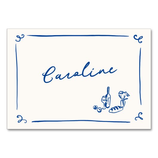 Whimsical Hand Drawn Navy Blue Platzkarte Tischnummer (Vorderseite)