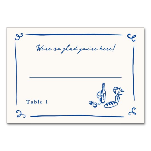 Whimsical Hand Drawn Navy Blue Platzkarte Tischnummer (Vorderseite)