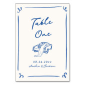 Whimsical Hand Drawn Navy Blue Tischnummer (Rückseite)