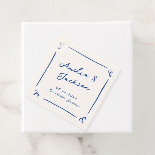 Whimsical Hand Drawn Navy Blue Wedding Geschenkanhänger (Beispiel)