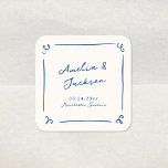 Whimsical Hand Drawn Navy Blue Wedding Quadratischer Aufkleber<br><div class="desc">Dieses bezaubernde Design zeichnet sich durch handgezeichnete Elemente und einen skurrilen,  fetten Text aus.</div>