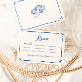 Whimsical Hand Drawn Navy Blue Wedding RSVP Einladung