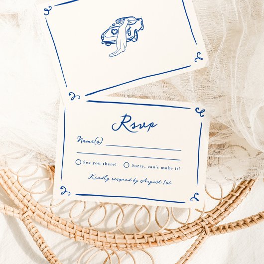 Whimsical Hand Drawn Navy Blue Wedding RSVP Einladung